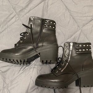 NOBO Black Combat Boots with Silver Details